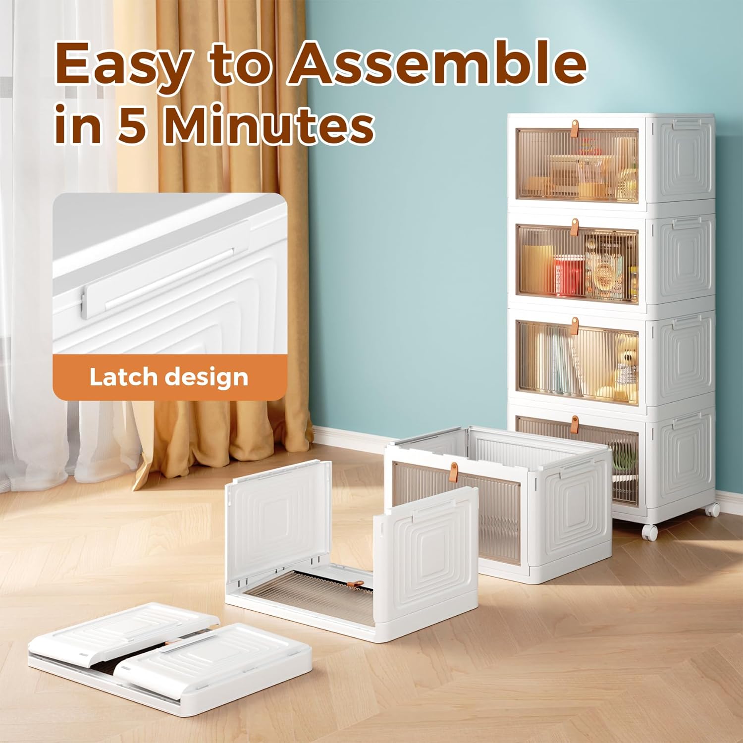 4 Tier Stackable Plastic Storage Bins with Lid and Wheels - 23 QT Closet Organizers and Storage, Foldable Storage Containers, Organization and Storage Boxes for Craft, Home, Pantry, Office, Dorm - Image 2