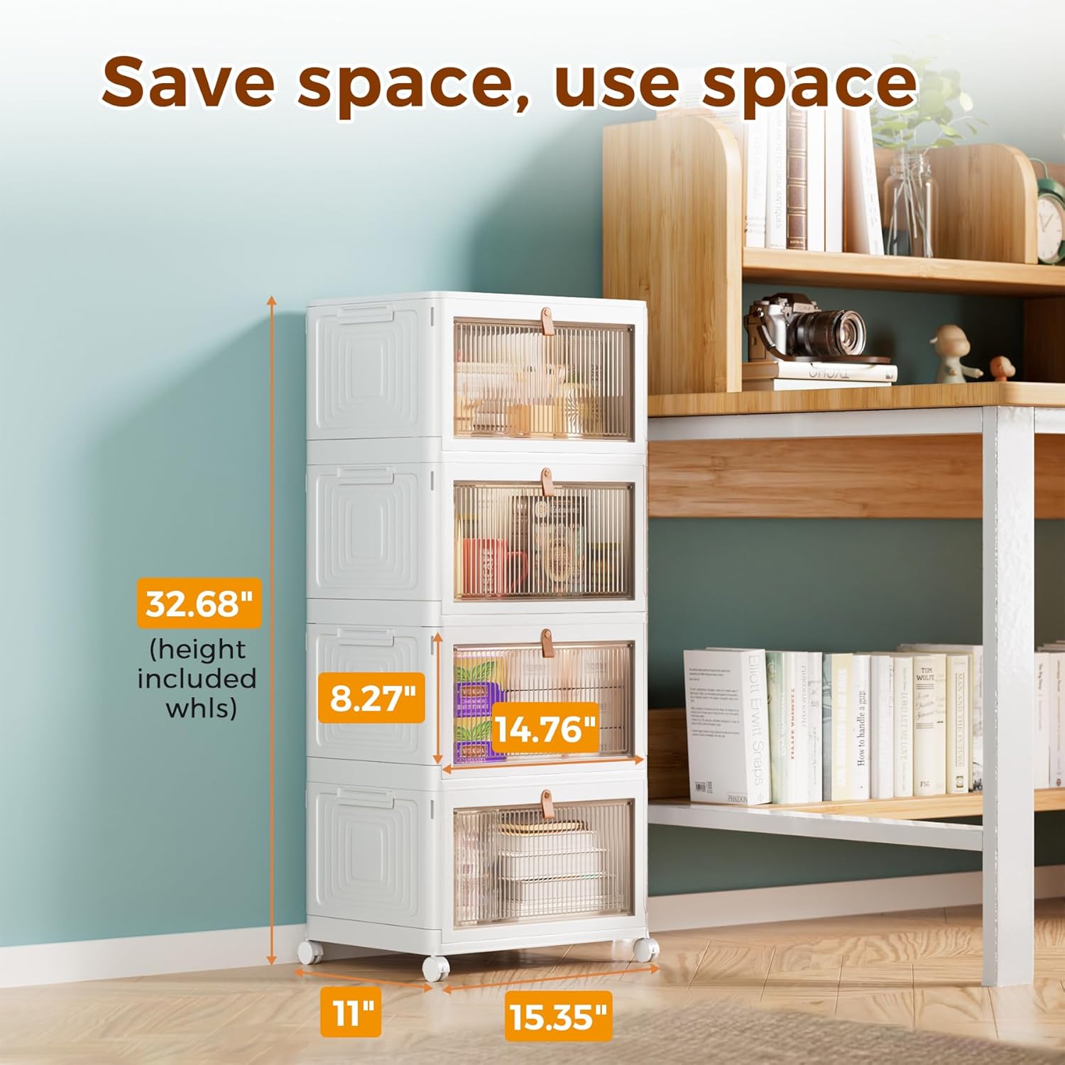 4 Tier Stackable Plastic Storage Bins with Lid and Wheels - 23 QT Closet Organizers and Storage, Foldable Storage Containers, Organization and Storage Boxes for Craft, Home, Pantry, Office, Dorm - Image 3