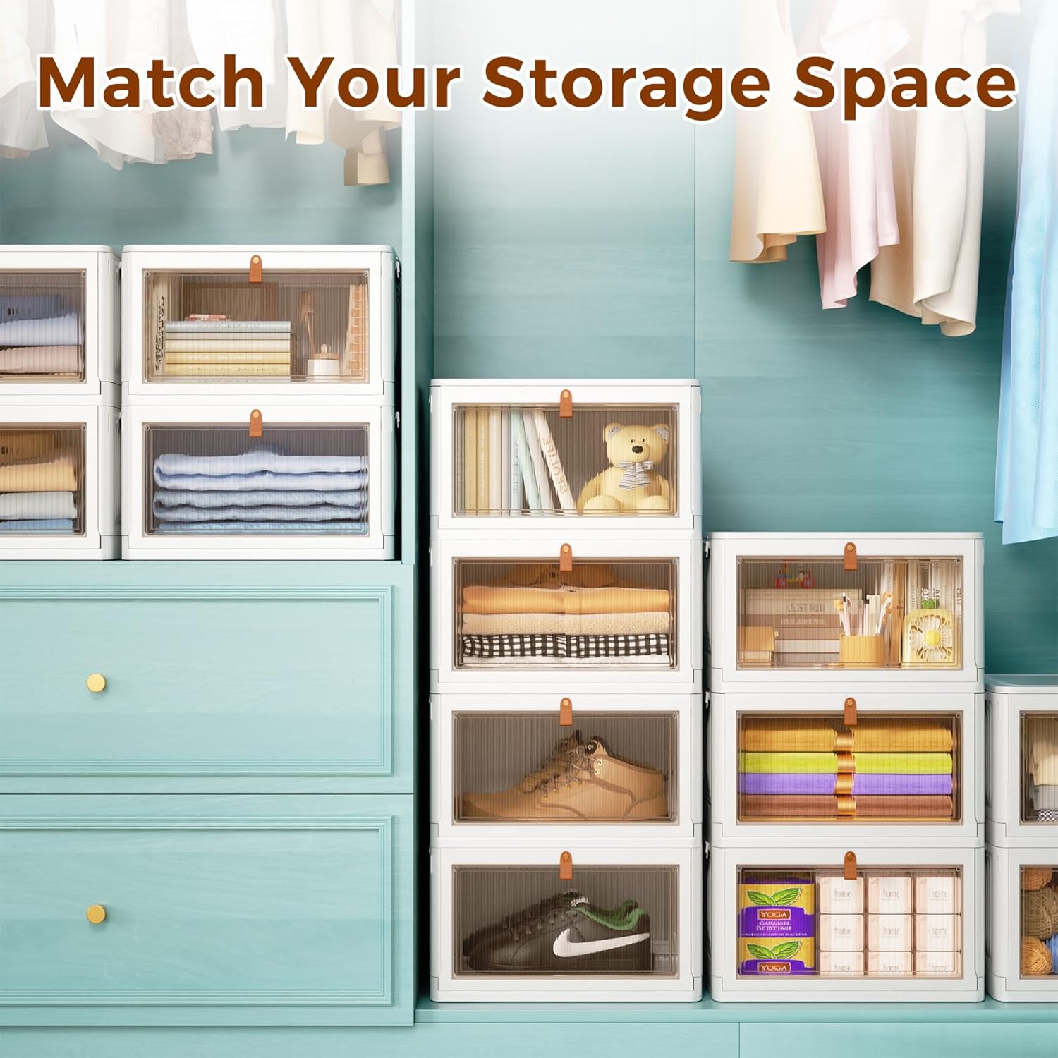 4 Tier Stackable Plastic Storage Bins with Lid and Wheels - 23 QT Closet Organizers and Storage, Foldable Storage Containers, Organization and Storage Boxes for Craft, Home, Pantry, Office, Dorm - Image 6