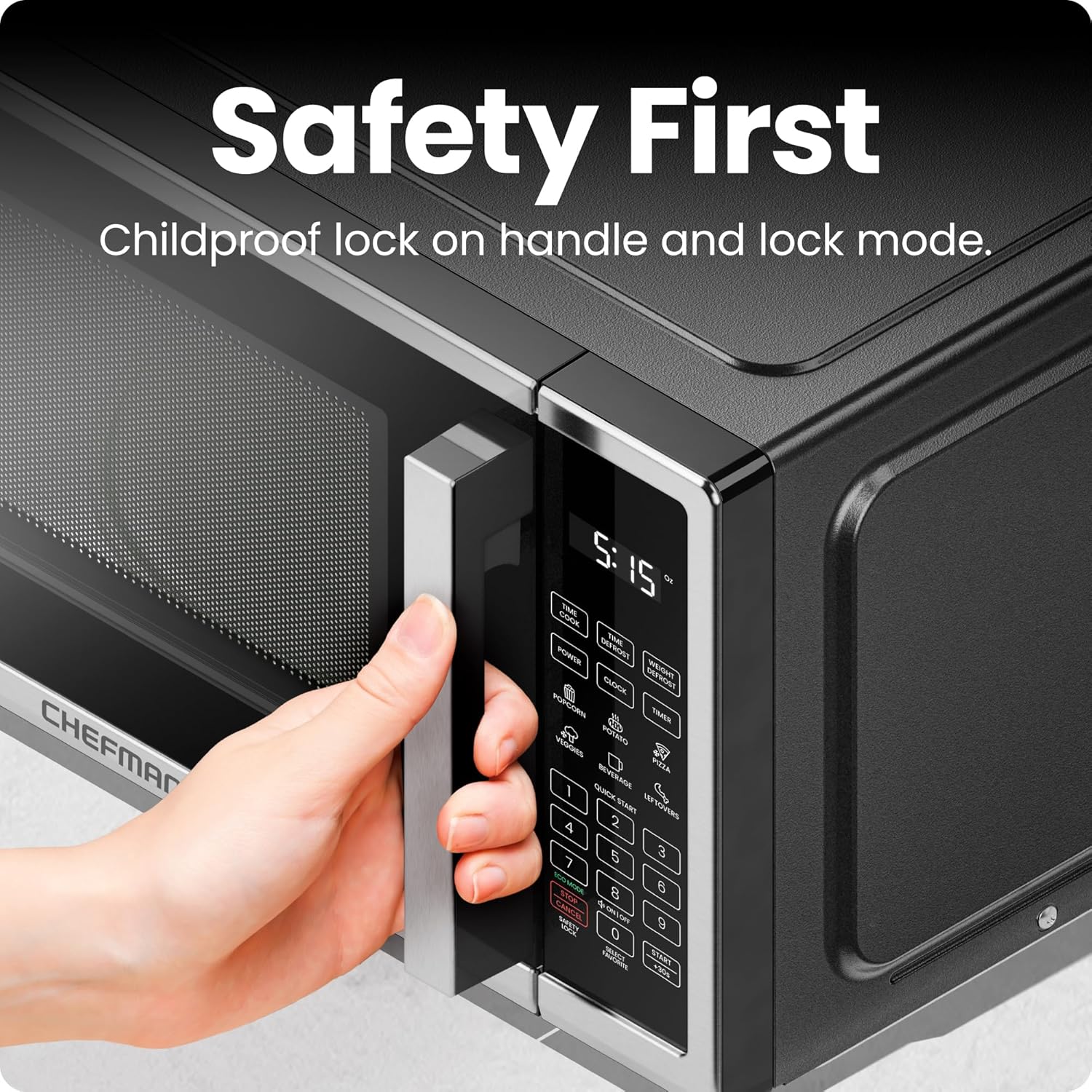 Chefman Countertop Microwave Oven 1.1 Cu. Ft. Digital Stainless Steel Microwave 1000 Watts with 6 Auto Menus, 10 Power Levels, Eco Mode, Memory, Mute Function, Child Safety Lock, Easy Clean - Image 4