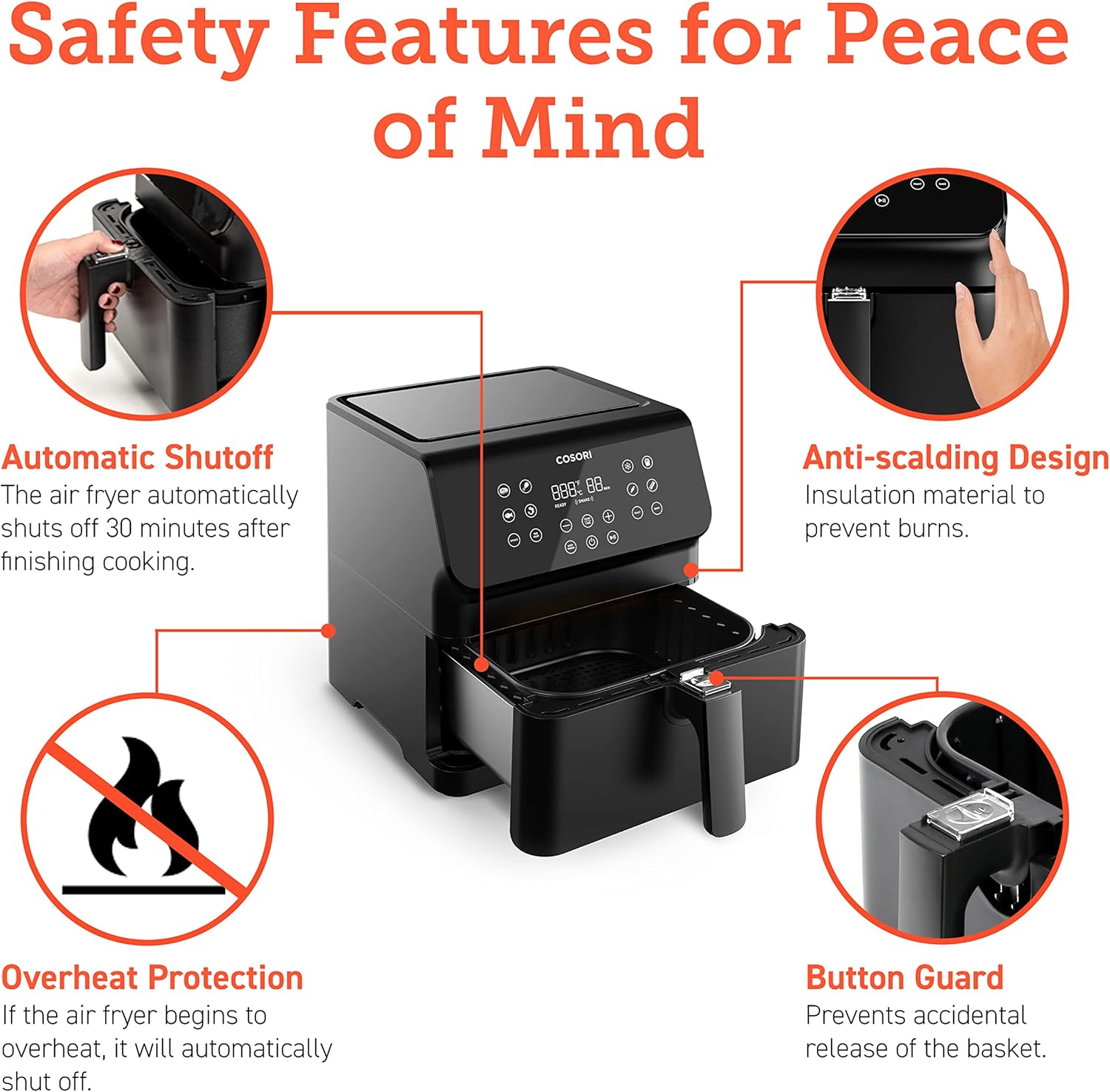 COSORI 12-in-1 Air Fryer 5.8QT, Toast, Bake, Nutrition Facts for 100+ In-App Recipes, AdaptIQ Tech Fast Cook, for Main & Side Dishes, Snacks, Leftovers, Detachable Square Basket, Dishwasher Safe - Image 9