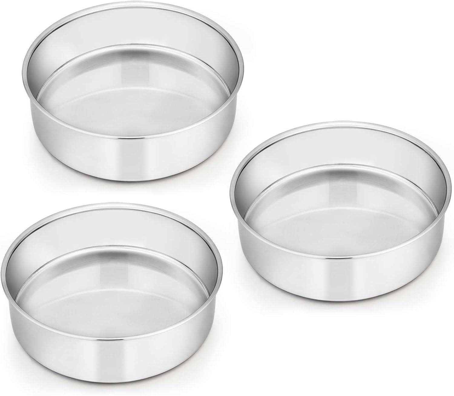 E-far 6 Inch Cake Pan Set of 3, Stainless Steel Round Smash Cake Baking Pans Tins, Non-Toxic & Healthy, Mirror Finish & Dishwasher Safe