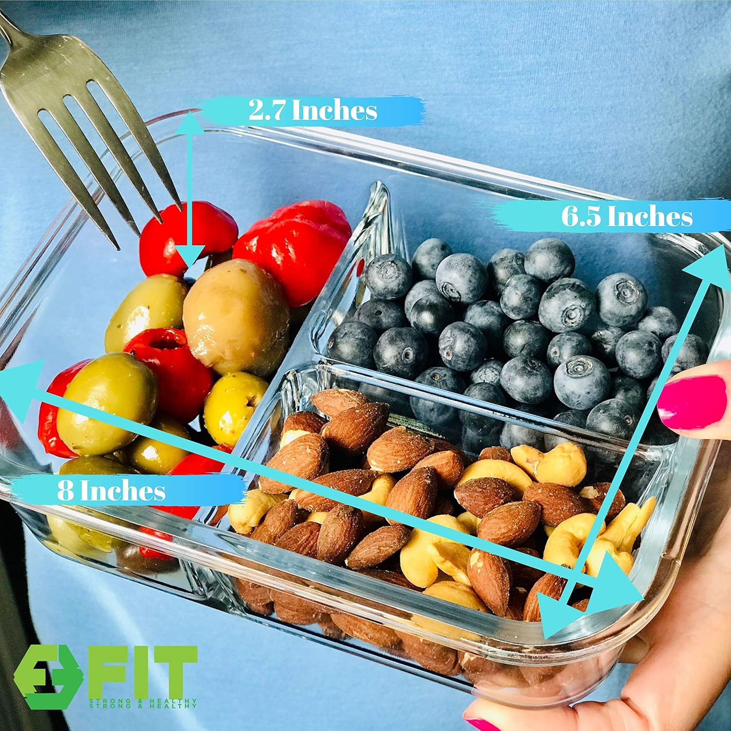 Glass Meal Prep Containers, 2 & 3 Compartments - Portion Control, Lunch Container Set, Food Storage, Airtight Lids, Oven & Freezer Safe, Leak-Proof Bento Box, 32 oz, Blue, 4 Pack - Image 4