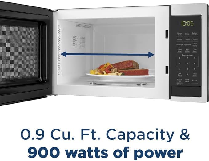 GE GCST09N1WSS Microwave Oven, 900-watt 7 Auto Cooking Settings, Kitchen Essentials for The Countertop, Dorm Room or Apartment, Child-Lock Technology 0.9 Cu. Ft, Stainless Steel - Image 4