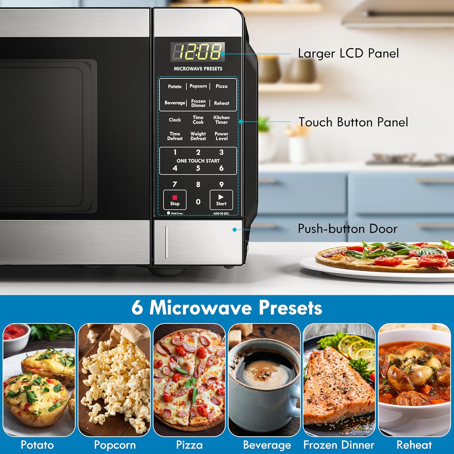 Kenmore KMCMWP09S2-09 Countertop Microwave 6 Auto-Preset Menus, Child Lock, Defrost & Express Cooking Features, 900 Watt, 0.9 Cu Ft, Stainless Steel - Image 3