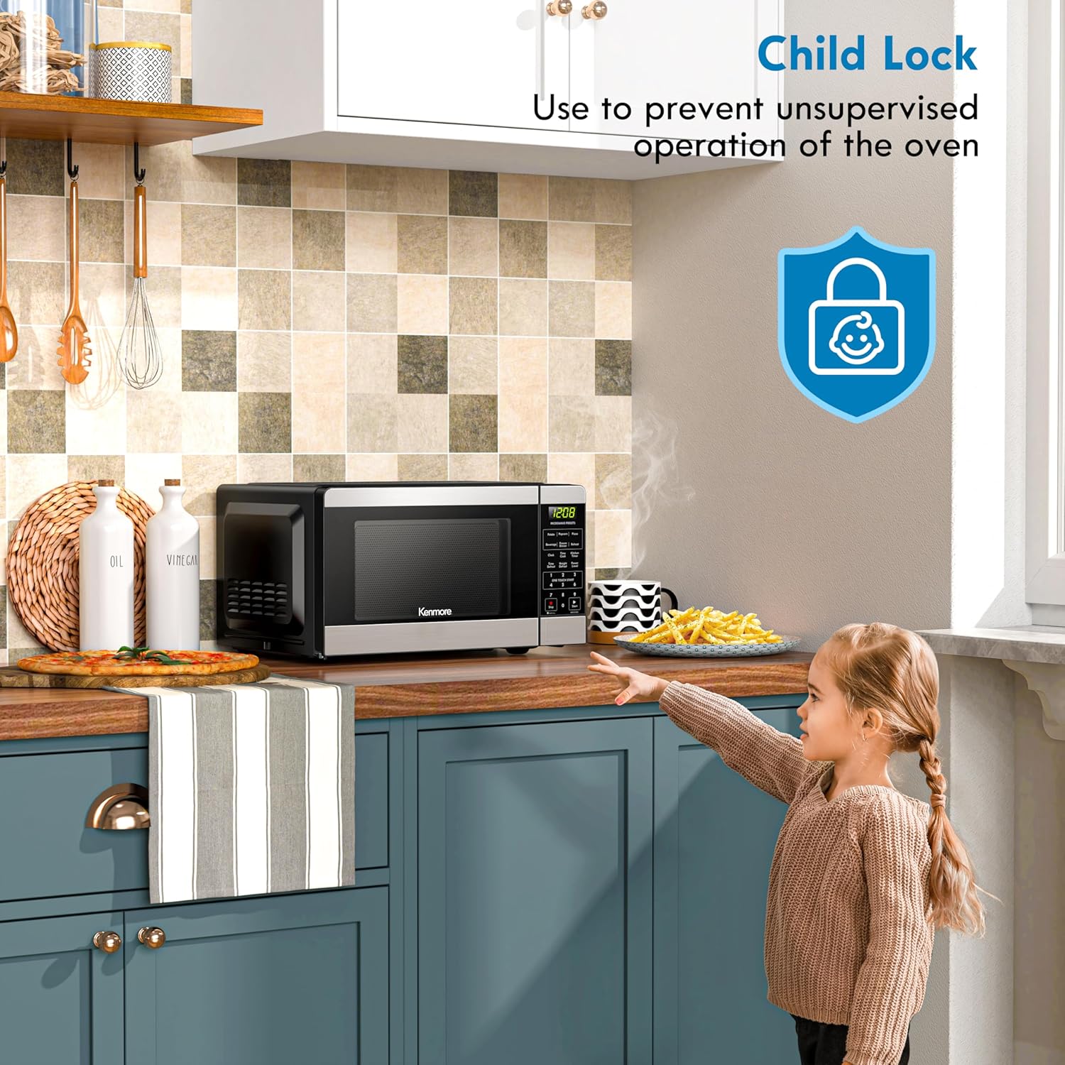 Kenmore KMCMWP09S2-09 Countertop Microwave 6 Auto-Preset Menus, Child Lock, Defrost & Express Cooking Features, 900 Watt, 0.9 Cu Ft, Stainless Steel - Image 4