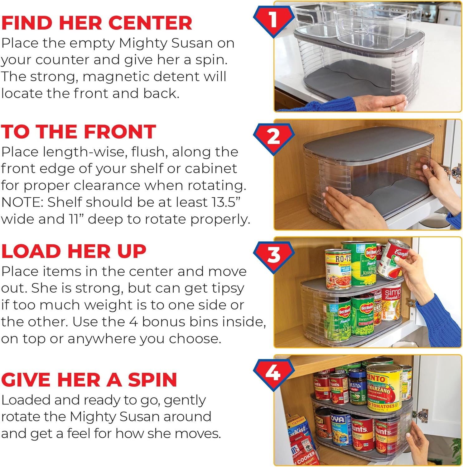 Kitchen Organizer for Canned Goods: 2-Tiered Robust Turntable Organizer for Cabinet/Pantry. Steel Reinforced Holds Up To 30 lbs. Rotates 360° for Maximum Visibility. Includes 4 Bonus Bins - Image 6