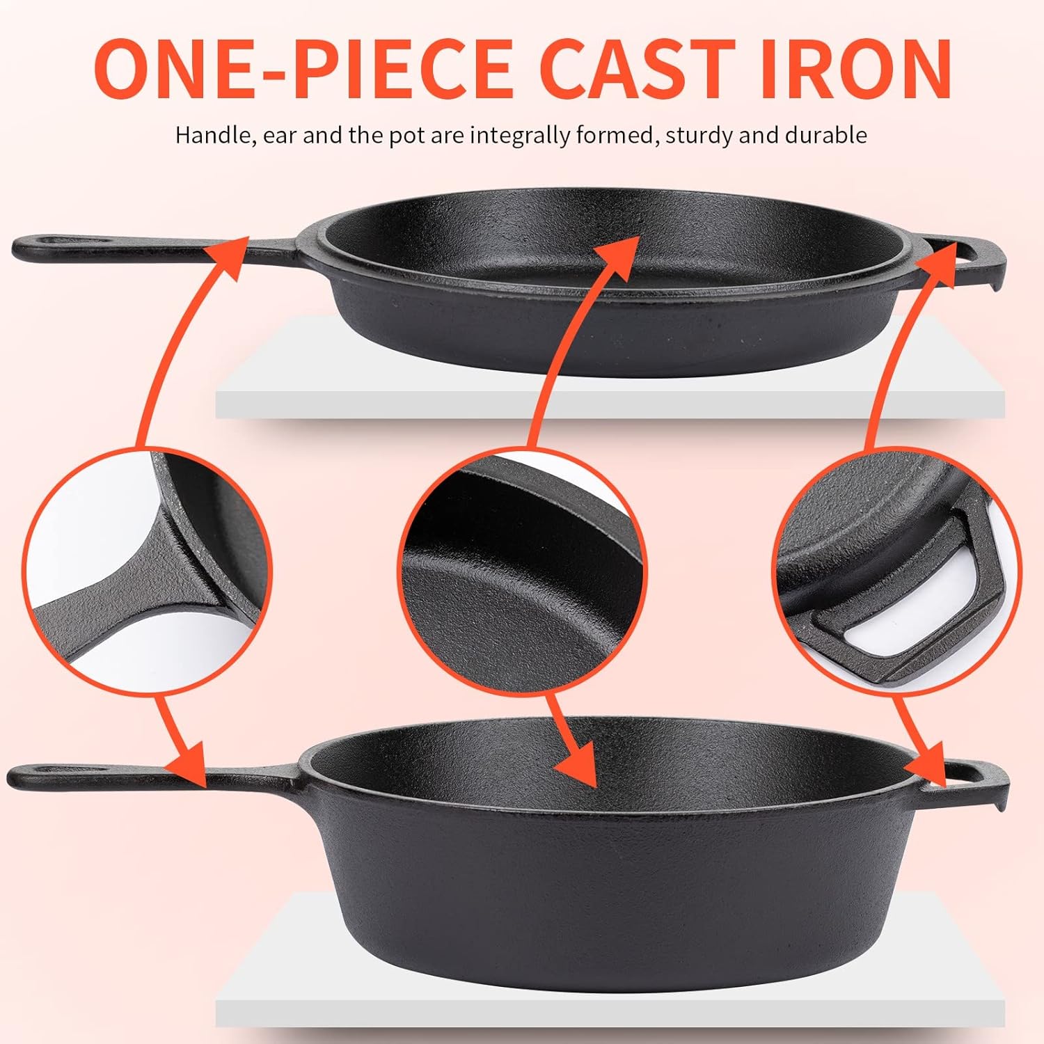 Overmont Cast Iron Dutch Oven with dual use Skillet lid for Oven, Induction, Electric, Grill, Stovetop, (3.2QT Pot, 10.5 inches) - Image 5