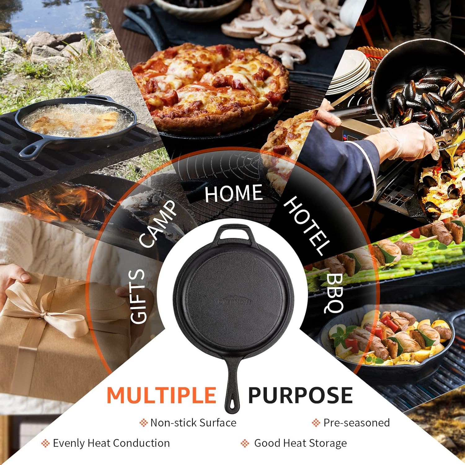 Overmont Cast Iron Dutch Oven with dual use Skillet lid for Oven, Induction, Electric, Grill, Stovetop, (3.2QT Pot, 10.5 inches) - Image 7