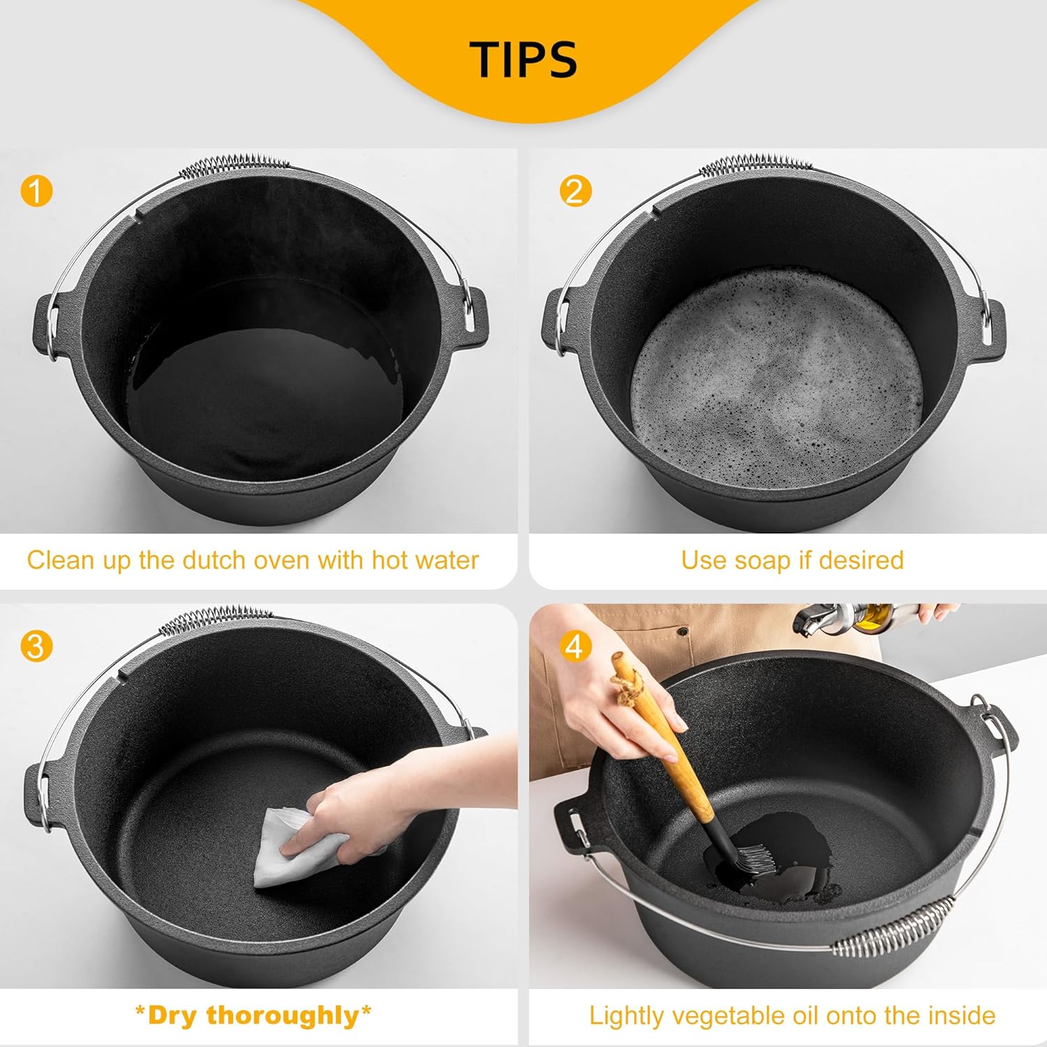 Velaze 10QT Camping Dutch Oven, Pre-Seasoned Cast Iron Camp Dutch Oven Pot with Lid, for Use in the Oven, on the Stove, Grill, or over the Campfire - Metal Handle, Lid Lifter, and Tripod - Image 7